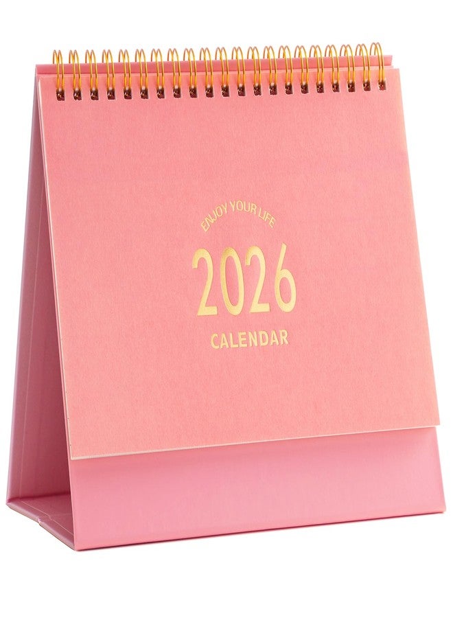 تقويم مكتبي صغير لعام 2026، تقويم مكتبي قائم قابل للطي، يُستخدم من الآن وحتى ديسمبر 2026، مع قائمة مهام وملاحظات، ربط بحلقة معدنية مزدوجة مع ملصقات، تقويم مكتبي شهري للمكتب المنزلي (وردي) - Image 1