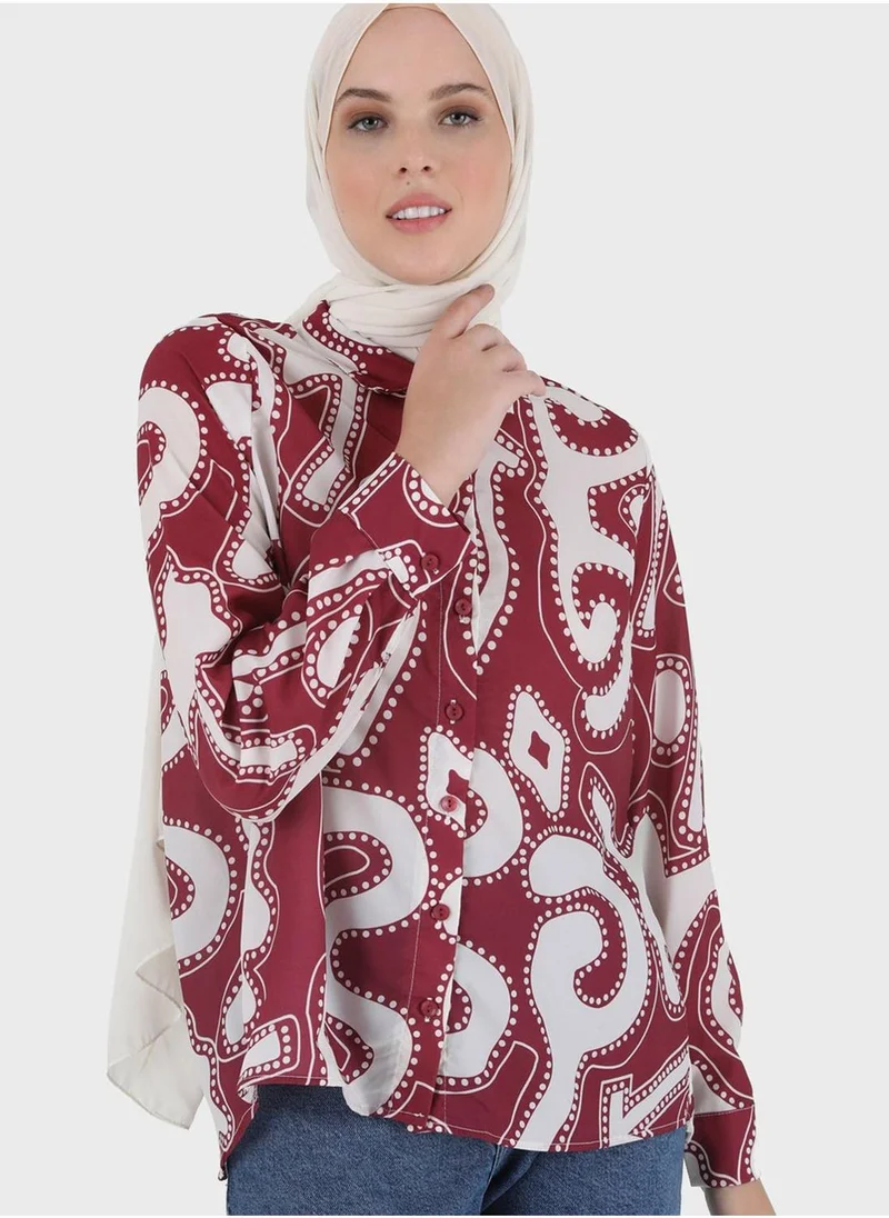 Refka by modanisa Printed Collar Neck Top