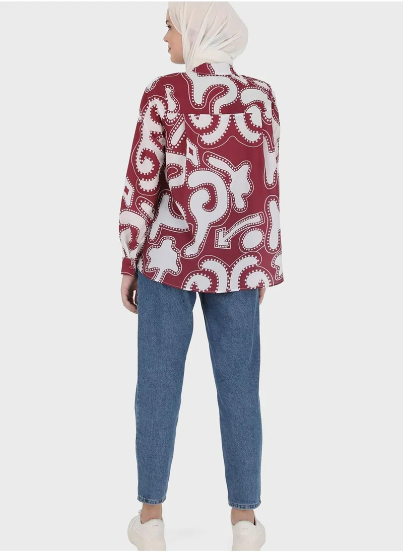 Refka by modanisa Printed Collar Neck Top