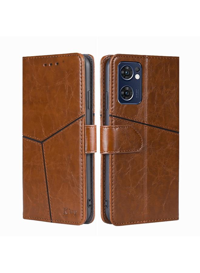 اس-توب جراب هاتف OPPO Reno7 5G العالمي بخياطة هندسية أفقية من الجلد القابل للطي - Image 1