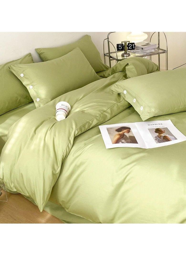 AROAQ Bed Cover Set, Soft Luxurious Pure Bedsheet Set, Long-staple Cotton Simple Solid Color Bed Sheet Quilt Cover Bedding Twill Cotton Set, (Green, 1.2m Bed Sheet Three-piece Set )  - Image 1