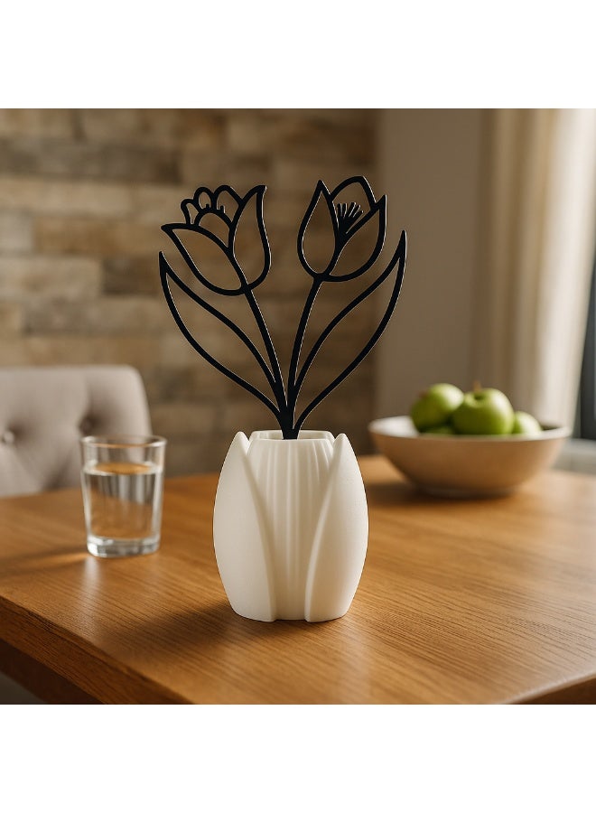 أخوة ثلاثي الأبعاد مزهرية ديكور بتصميم زهرة التوليب مع ورد اصطناعي أنيق – لمسة جمالية بلاستيكية تضفي الأناقة على منزلك أو مكتبك - Image 1