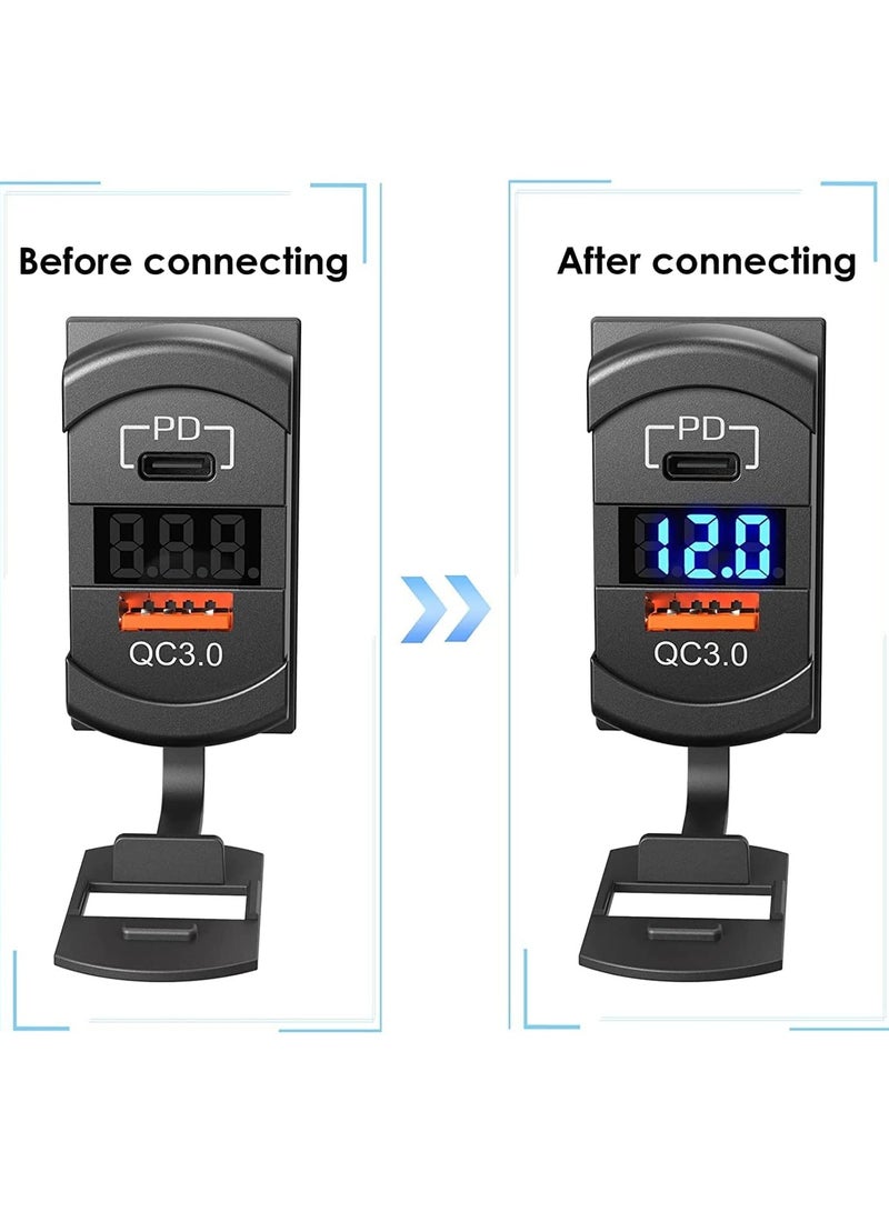 USB C Car Charger Socket with Rocker Switch, Dual PD and QC3.0 12V/24V Panel Mount USB Outlet and LED Voltmeter for Marine, Truck, Bus, Off-Road Vehicles, RV, Golf Cart and More. - Image 3