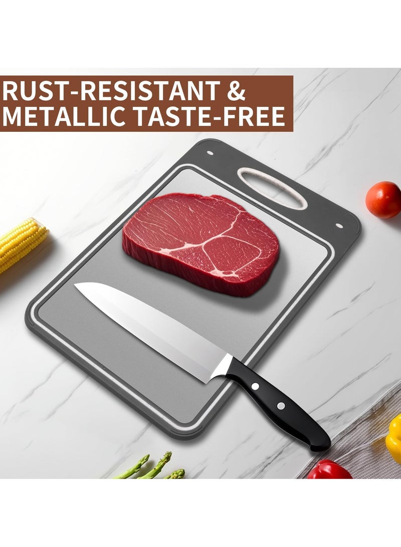 sokany Double Sided Pure Titanium Chopping Board, 2-in-1 Metal and Wheat Straw PP Cutting Board for Meat Fish Fruits Vegetables, Hygienic Dishwasher Safe Kitchen Board - Image 3