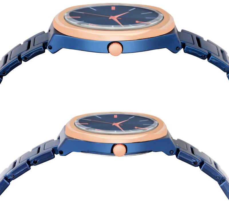 Acnos Stainless Steel Branded Uniq Blue Colours Dial Ring Case Gift Watch Analog Combo Couple Watches Men Women Watch Pack Of 2 Valentine's Day Special, Blue Band - Image 3