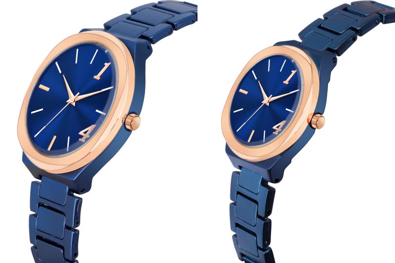 Acnos Stainless Steel Branded Uniq Blue Colours Dial Ring Case Gift Watch Analog Combo Couple Watches Men Women Watch Pack Of 2 Valentine's Day Special, Blue Band - Image 2