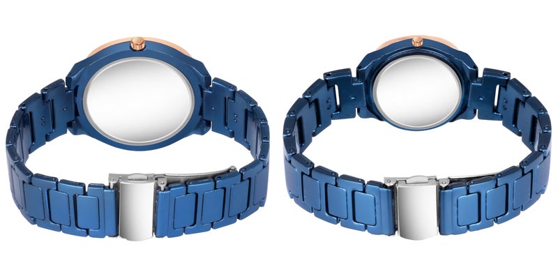 Acnos Stainless Steel Branded Uniq Blue Colours Dial Ring Case Gift Watch Analog Combo Couple Watches Men Women Watch Pack Of 2 Valentine's Day Special, Blue Band - Image 5