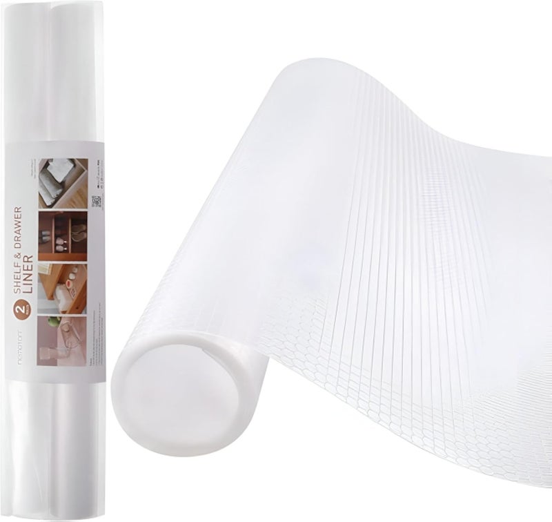 Multifunctional Durable Drawer Protector Roll (1.5m * 45cm) - Reliable Mat Also Works As Tableware Mat Heat Resistant Surface For Your Dining Table (White, 2 Rolls)