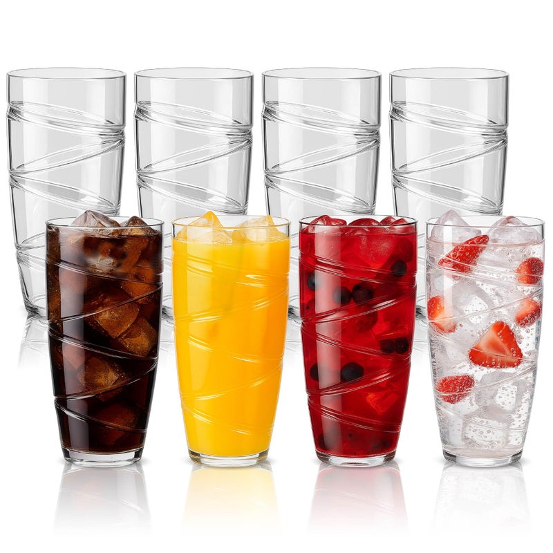 HEFTMAN Plastic Tumblers Set of 8550ml Acrylic Tumbler Glasses with Swirl Design Stackable Reusable Plastic Glasses for Garden Picnics Camping BBQs Parties or Everyday Use Clear