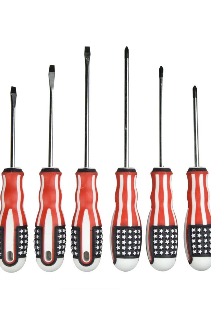 فكسر طقم مفكات براغي فيكسر، مكون من 6 قطع - رأس فيليبس ورأس مسطح من الفولاذ عالي الكربون، بمقبض مانع للانزلاق - Image 1