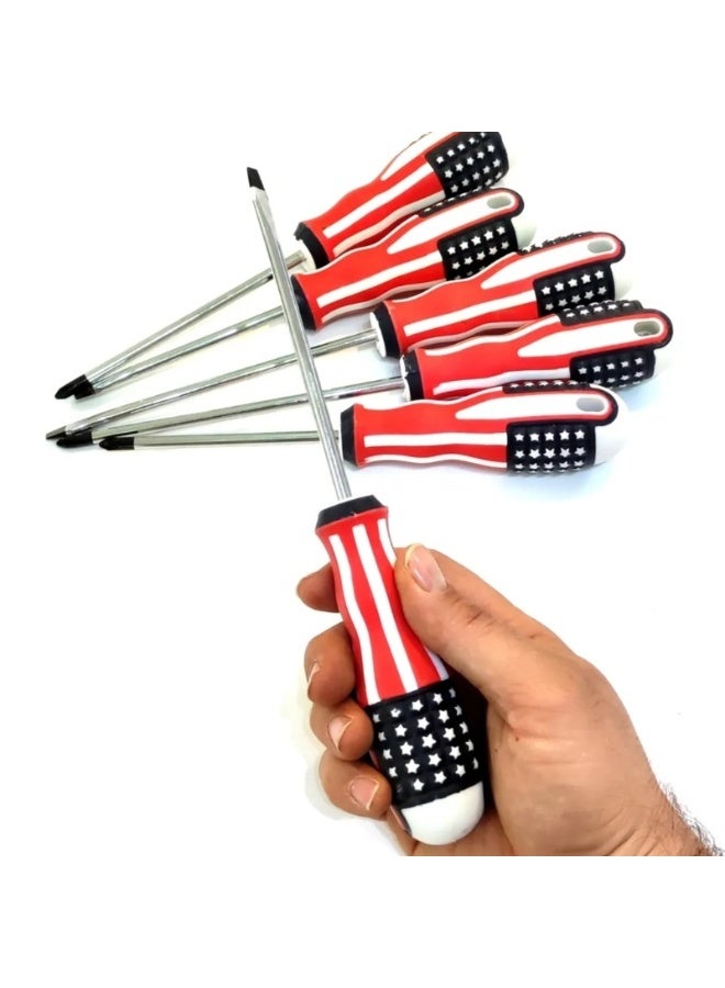 فكسر طقم مفكات براغي فيكسر، مكون من 6 قطع - رأس فيليبس ورأس مسطح من الفولاذ عالي الكربون، بمقبض مانع للانزلاق - Image 5