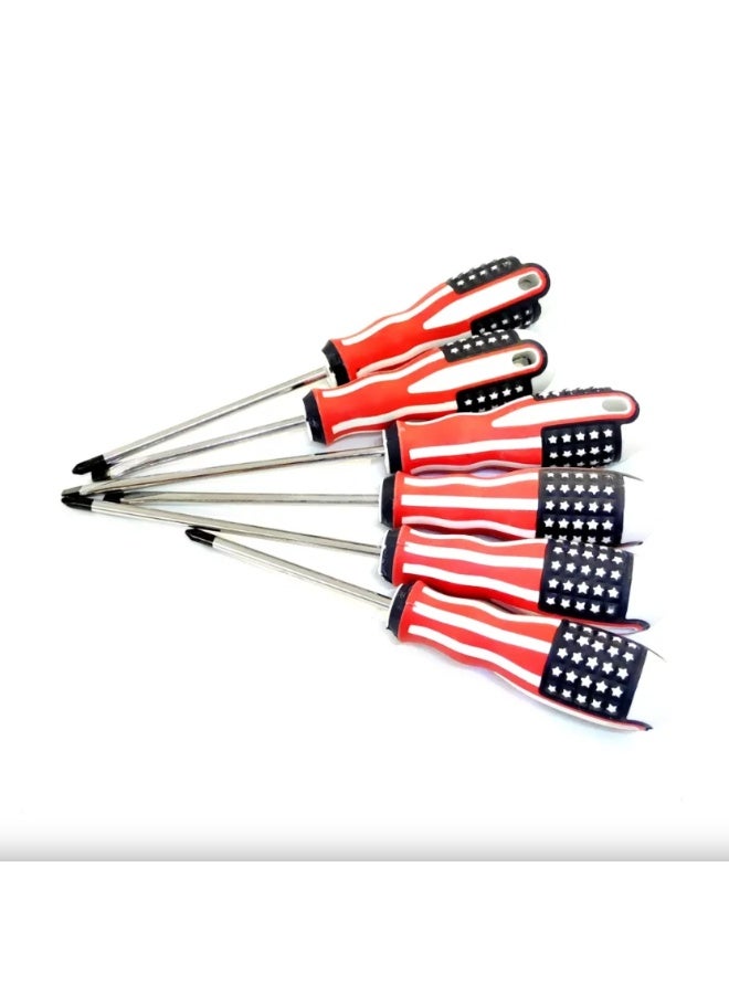 فكسر طقم مفكات براغي فيكسر، مكون من 6 قطع - رأس فيليبس ورأس مسطح من الفولاذ عالي الكربون، بمقبض مانع للانزلاق - Image 4