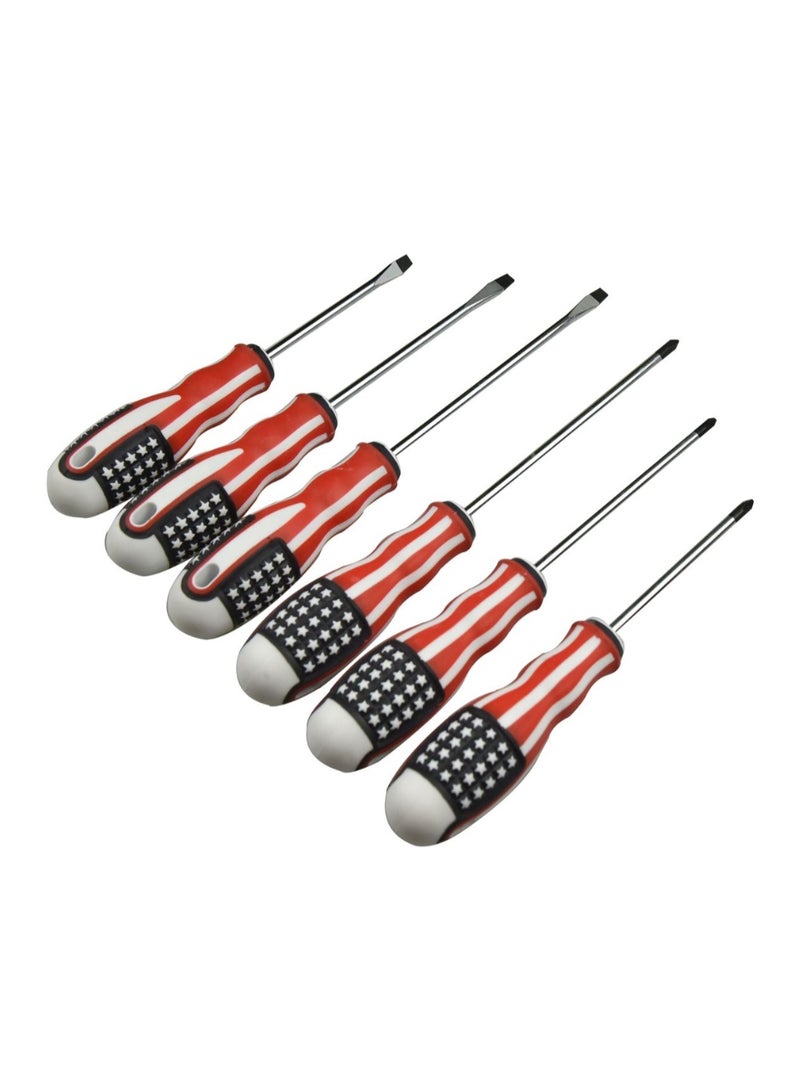 فكسر طقم مفكات براغي فيكسر، مكون من 6 قطع - رأس فيليبس ورأس مسطح من الفولاذ عالي الكربون، بمقبض مانع للانزلاق - Image 2