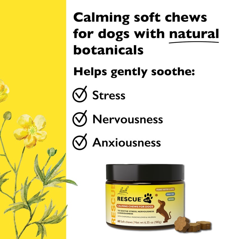 RESCUE Pet Chews for Dogs, 60 Soft Chews, Behavioral Health Supplement for Dogs with Chamomile, passionflower & Valerian, soothes Stress, Nervousness & Anxiousness - Image 2