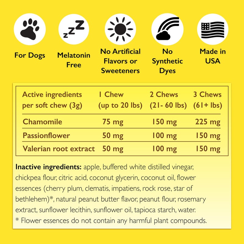 RESCUE Pet Chews for Dogs, 60 Soft Chews, Behavioral Health Supplement for Dogs with Chamomile, passionflower & Valerian, soothes Stress, Nervousness & Anxiousness - Image 3
