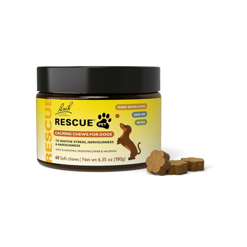 RESCUE Pet Chews for Dogs, 60 Soft Chews, Behavioral Health Supplement for Dogs with Chamomile, passionflower & Valerian, soothes Stress, Nervousness & Anxiousness - Image 1