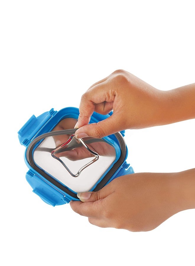 STEELLOCK طقم علب طعام ستيللوك الذكية المصنوعة من الفولاذ المقاوم للصدأ للأطفال والكبار - حاويات مربعة محكمة الإغلاق مانعة للتسرب مع أغطية فولاذية - أزرق 250 مل و360 مل - للمدرسة والمكتب - Image 5
