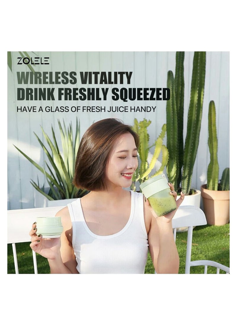 ZOLELE - Zolele Zi102 Portable Mini Juicer Blender 400ml Wireless Mini Juicer Inductive Protection Power Switch Fruit Juicer Multifunctional Drinking Cup 1500mAh Battery USB-C - Green - Image 1