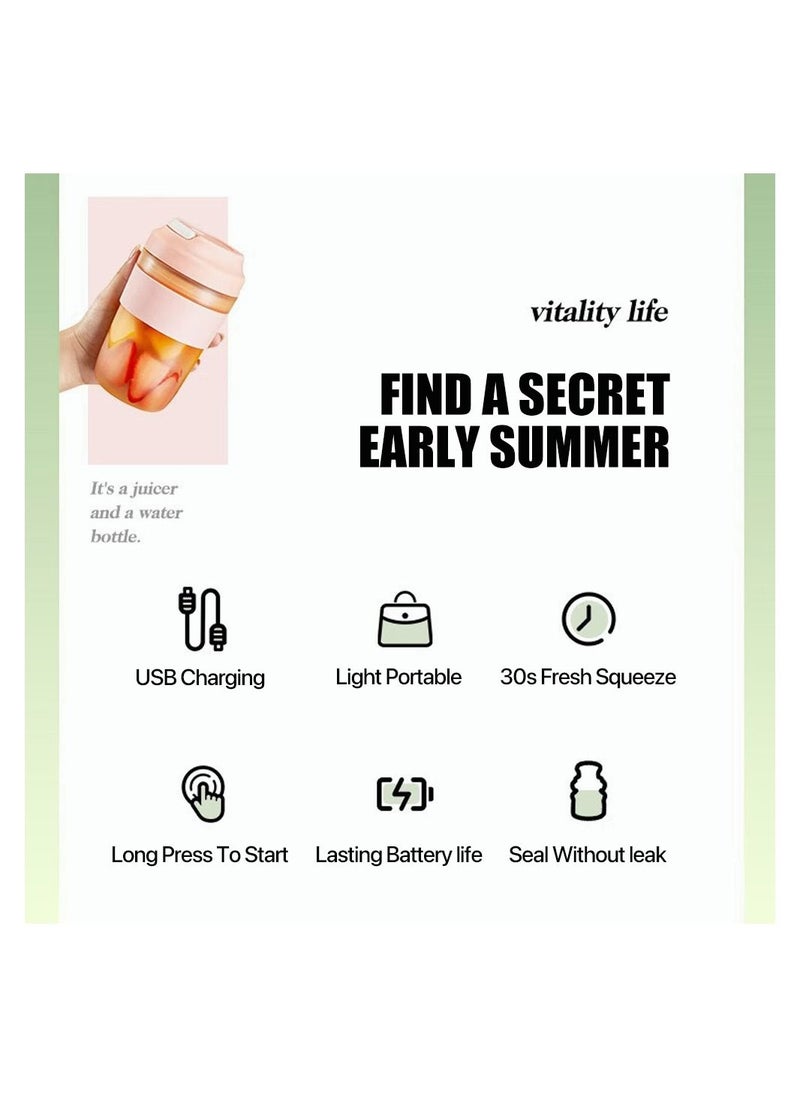 ZOLELE - Zolele Zi102 Portable Mini Juicer Blender 400ml Wireless Mini Juicer Inductive Protection Power Switch Fruit Juicer Multifunctional Drinking Cup 1500mAh Battery USB-C - Green - Image 1