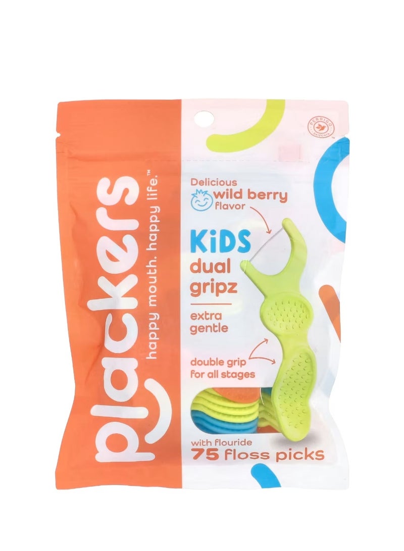 بلاكرز أداة Dual Gripz للأطفال فائقة اللطف مع 75 قطعة من خيط تنظيف الأسنان بالفلورايد وايلد بيري - Image 1