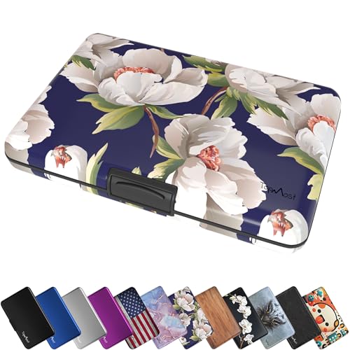 TopMost Aluminum Wallet, Card Case Wallet, Metal RFID Credit Card Holder for Men & Women, 6 Cotton Slots for 12 Cards And Bills, Rfd Protective (Peony Flowers) - Image 1