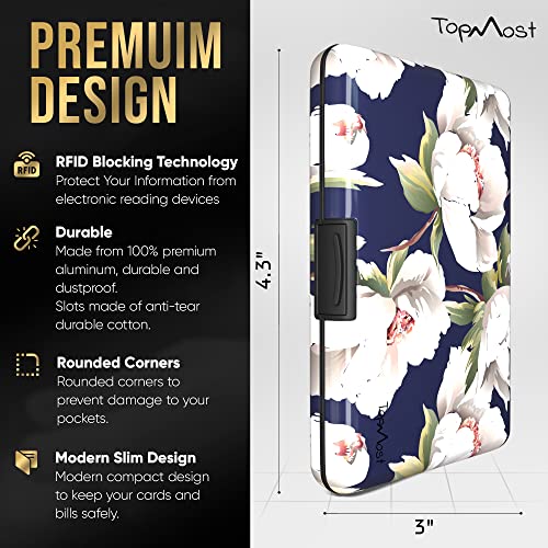 TopMost Aluminum Wallet, Card Case Wallet, Metal RFID Credit Card Holder for Men & Women, 6 Cotton Slots for 12 Cards And Bills, Rfd Protective (Peony Flowers) - Image 2