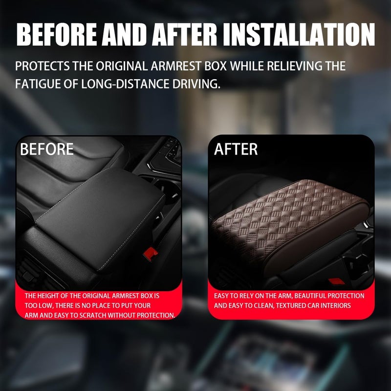 Bittwee Car Armrest Cushion, Automotive Anti-Scratch Leather Memory Foam Center Console Pad Cover Protector Elbow Pillow Armrest Seat Box with Organizer Pockets Storage Bag, Universal Fit - Image 3