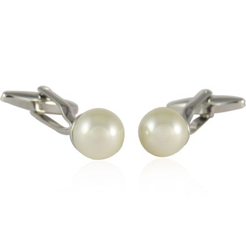 Cuff-Daddy Crystal Cream Simulated Pearl Cufflinks with Presentation Gift Box - Perfect for Wedding Travel - Image 1