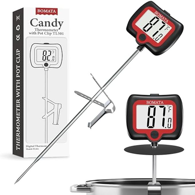 BOMATA Digital Candy Thermometer with Pot Clip, Deep Fry Oil Thermometer with Rotatable Display & Long Probe, for Candy Candle Making, Cooking, Food, Liquids, Water, Sugar.. Black