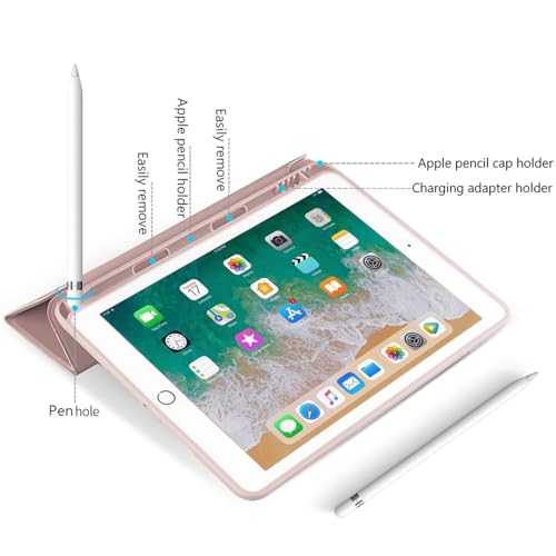 kenke Case for iPad 6th/5th Generation (2018/2017 Model) 9.7 Inch with Pencil Holder, Lightweight Smart Stand Cover with Soft TPU Back, Auto Wake/Sleep, Model A1822/A1823/A1893/A1954, Pink - Image 4