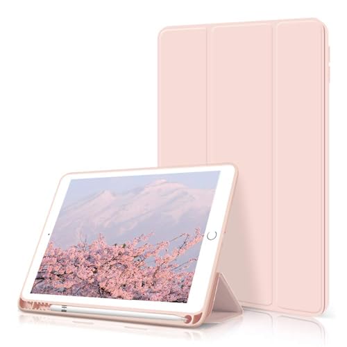 kenke Case for iPad 6th/5th Generation (2018/2017 Model) 9.7 Inch with Pencil Holder, Lightweight Smart Stand Cover with Soft TPU Back, Auto Wake/Sleep, Model A1822/A1823/A1893/A1954, Pink - Image 1
