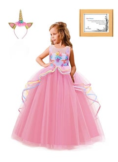 We Happy Girls Floral Unicorn Costume Princess Rainbow Party Dress Wedding Birthday Carnival Long Maxi Gown  - Image 1