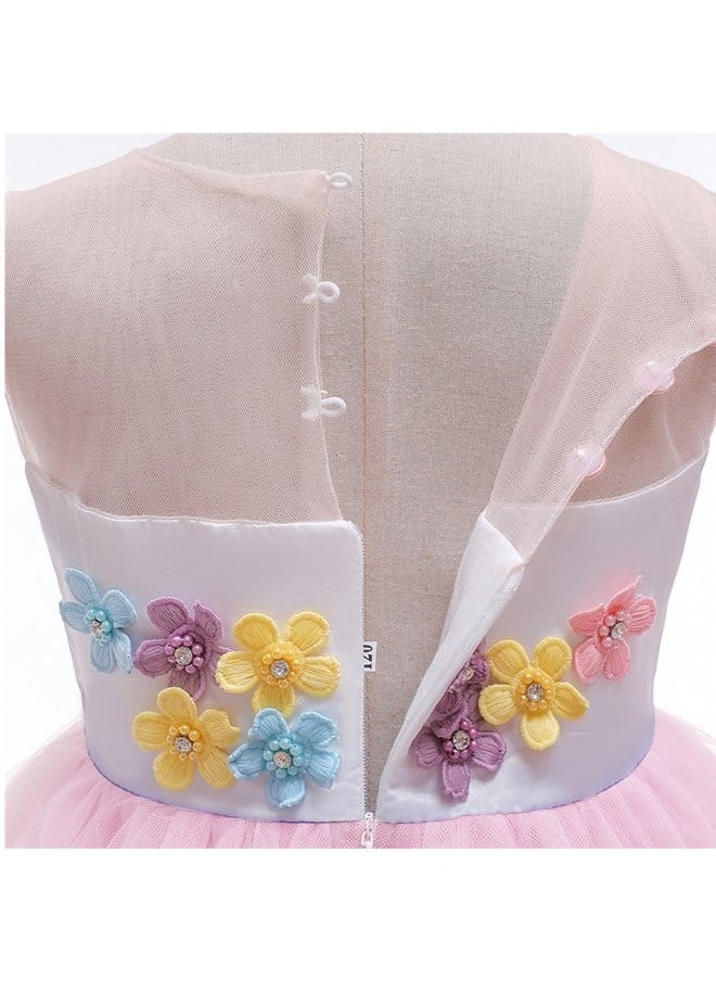 We Happy - Girls Floral Unicorn Costume Princess Rainbow Party Dress Wedding Birthday Carnival Long Maxi Gown - Image 1