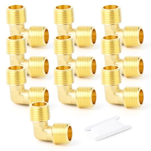 GASHER 10PCS 90 Degree Barstock Street Elbow 14 Inch NPT Male Pipe to 14 Inch NPT Male Brass Pipe Fitting - Image 1