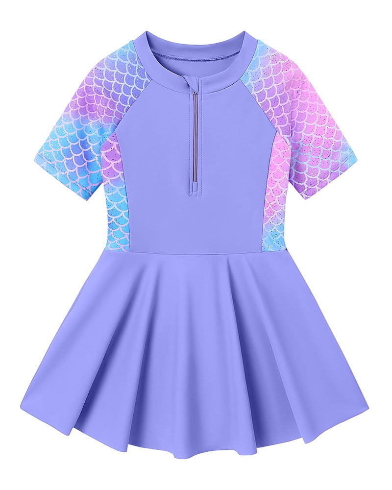 Ghteas Girls Modest Swimwear Beach Toddler Swimsuit Girl Built-in Short Short Sleeves Zipper Rash Guard 4t Bathing Suit 5t Swimsuit Girl Swim Suit for Girls 3-4t for Summer - Image 1