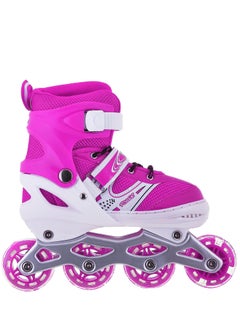 POWER Adjustable Roller Skate Shoes LED Light Single Row Wheels, Pink/White - Size Large 39-42  - Image 4