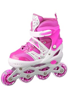 POWER Adjustable Roller Skate Shoes LED Light Single Row Wheels, Pink/White - Size Large 39-42  - Image 3