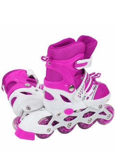 POWER Adjustable Roller Skate Shoes LED Light Single Row Wheels, Pink/White - Size Large 39-42  - Image 2