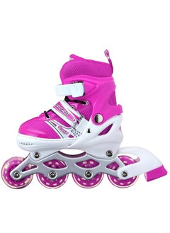 POWER Adjustable Roller Skate Shoes LED Light Single Row Wheels, Pink/White - Size Large 39-42  - Image 5