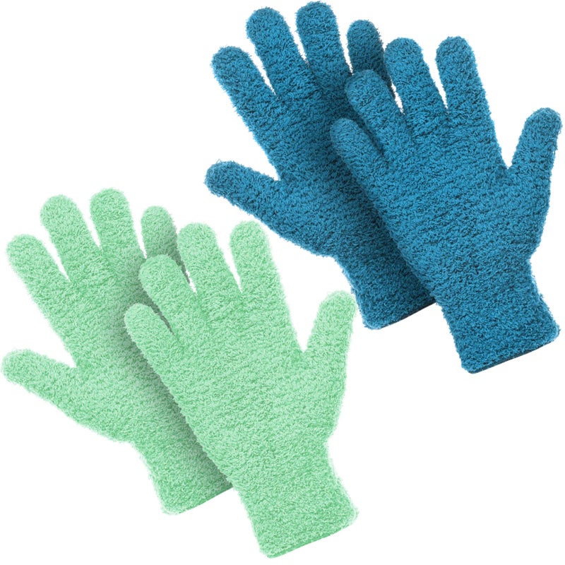 Patelai Patelai 2 Pairs Microfiber Gloves for plants Dusting Cleaning Glove Mittens House Cars Blinds DustingBlue Grass Green Large 