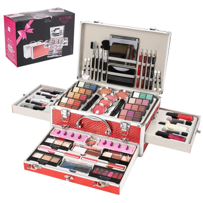 Hegafoo All in One Makeup Kit for Teens 106 Pcs Professional Kit Include Eyeshadow Palette Lipstick Set Concealer Foundation Lipgloss Makeup Brush Red