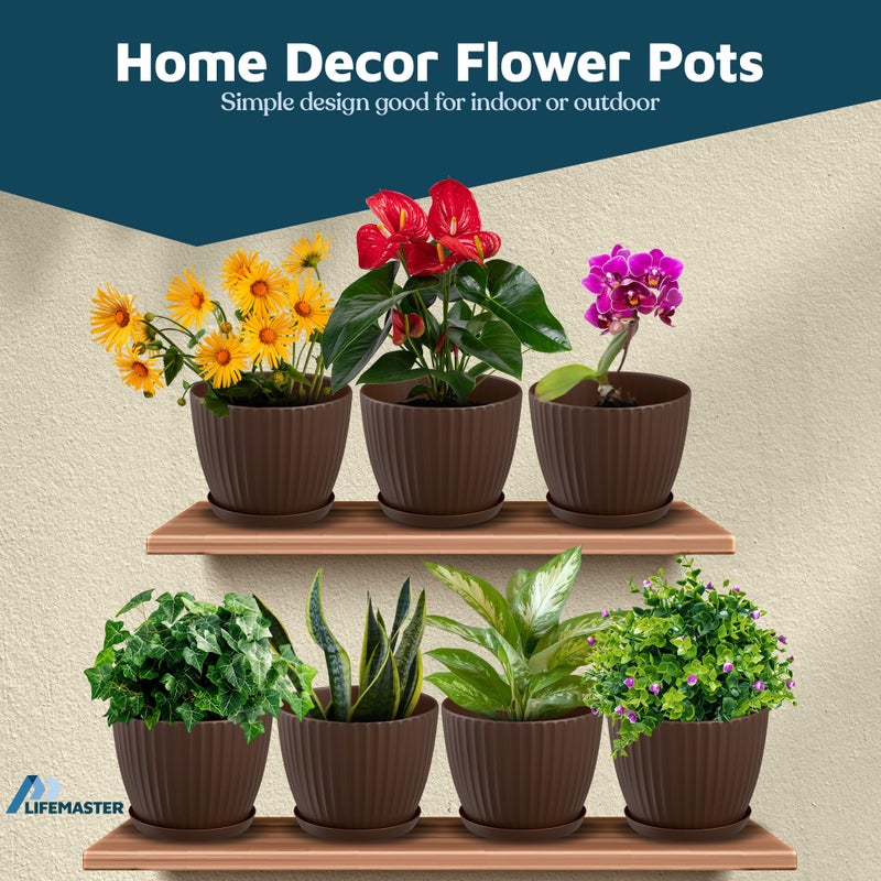 LifeMaster Brown 6-Inch Plant Pots with Drainage & Saucers 3 Pack, Indoor & Outdoor Planters for Houseplants, Herbs, and Flowers, Durable & Weatherproof Material, Stackable, Lightweight, Minimalist Design - Image 4
