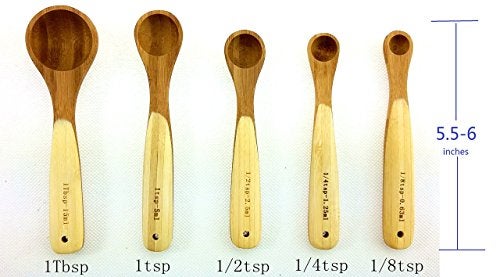 Youkoo kitchen Kitchen Bamboo Wood Measuring Spoons for Measuring Dry and Liquid Ingredients, Pack of 5 - Image 2
