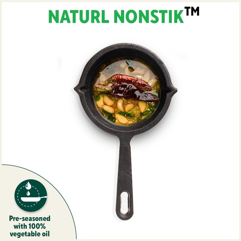 Ortex Cast Iron Tadka PanVagharChounkBaghar for Frying DalSpices 5Inch 085kg Gas InductionFriendly PreSeasoned 100 ToxinFree Naturally NonStick Long Lasting - Image 2