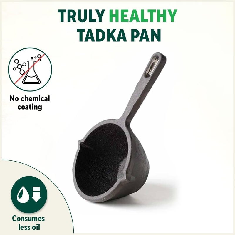 Ortex Cast Iron Tadka PanVagharChounkBaghar for Frying DalSpices 5Inch 085kg Gas InductionFriendly PreSeasoned 100 ToxinFree Naturally NonStick Long Lasting - Image 4