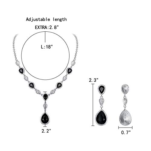 EleQueen Women's Cubic Zirconia Teardrop Y-Necklaces Dangle Earrings Sets for Brides Bridesmaids Black Silver-Tone - Image 5