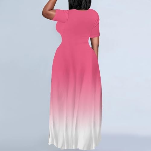 PinkPatty Womens Plus Size Maxi Dresses Short Sleeve Sundress Summer T-Shirt Beach Long Dress with Pockets（Gradient5 6XL） - Image 4