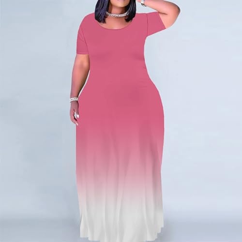 PinkPatty Womens Plus Size Maxi Dresses Short Sleeve Sundress Summer T-Shirt Beach Long Dress with Pockets（Gradient5 6XL） - Image 3