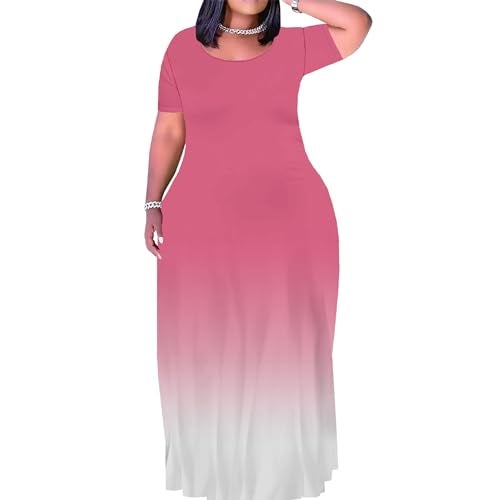 PinkPatty Womens Plus Size Maxi Dresses Short Sleeve Sundress Summer T-Shirt Beach Long Dress with Pockets（Gradient5 6XL） - Image 5