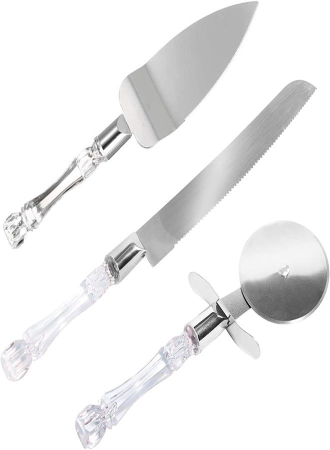 Cake Cutter Set with Pizza Cutter Wheel, for Wedding, Birthday, Anniversary and Party Cakes  - Image 1